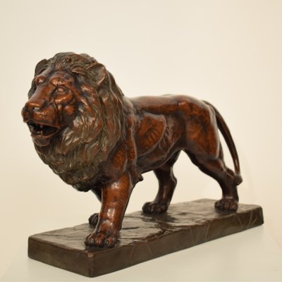 Big German Art Deco Lion Sculpture in Ceramic, Terracotta Copper, 1930-FB-882674