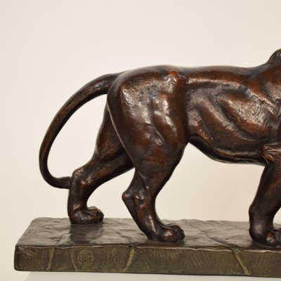 Big German Art Deco Lion Sculpture in Ceramic, Terracotta Copper, 1930-FB-882674