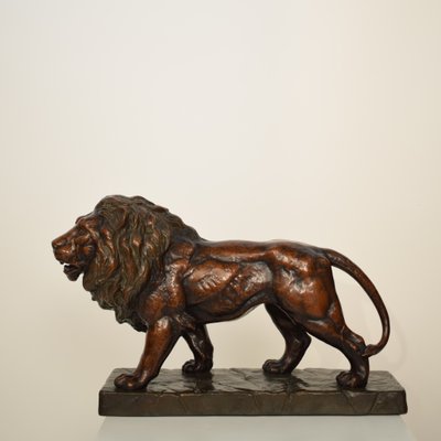 Big German Art Deco Lion Sculpture in Ceramic, Terracotta Copper, 1930-FB-882674