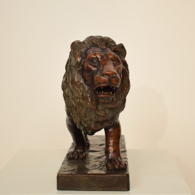 Big German Art Deco Lion Sculpture in Ceramic, Terracotta Copper, 1930-FB-882674