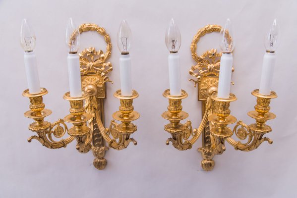 Big Gilded Sconces, 1890s, Set of 2-SPD-803259