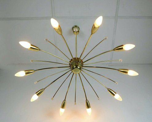 Big Mid-Century Austrian Brass Sputnik Spider Ceiling Lamp by Rupert Nikoll, 1950s-FH-1121830