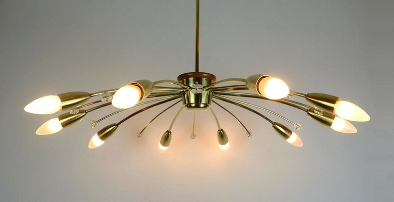 Big Mid-Century Austrian Brass Sputnik Spider Ceiling Lamp by Rupert Nikoll, 1950s-FH-1121830