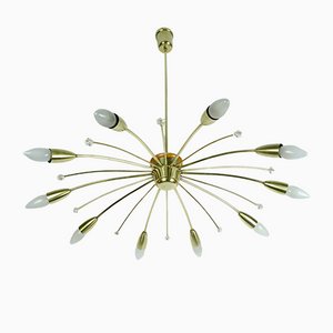 Big Mid-Century Austrian Brass Sputnik Spider Ceiling Lamp by Rupert Nikoll, 1950s-FH-1121830