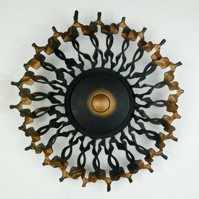 Big Mid-Century Brutalist Black & Copper Iron Sunburst Wall Lamp, 1960s-FH-1189154