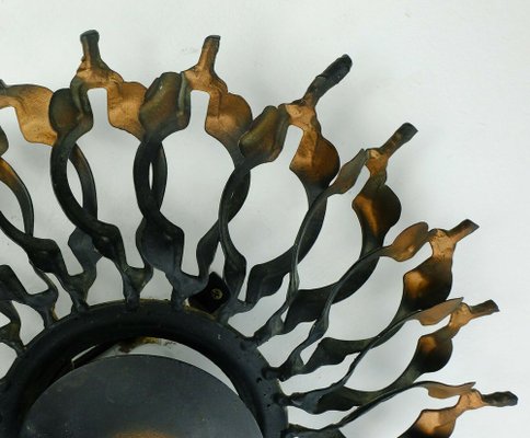 Big Mid-Century Brutalist Black & Copper Iron Sunburst Wall Lamp, 1960s-FH-1189154