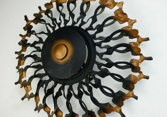 Big Mid-Century Brutalist Black & Copper Iron Sunburst Wall Lamp, 1960s-FH-1189154