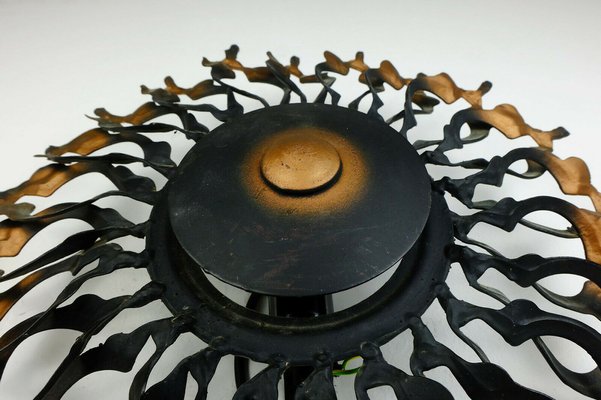 Big Mid-Century Brutalist Black & Copper Iron Sunburst Wall Lamp, 1960s-FH-1189154