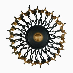 Big Mid-Century Brutalist Black & Copper Iron Sunburst Wall Lamp, 1960s-FH-1189154