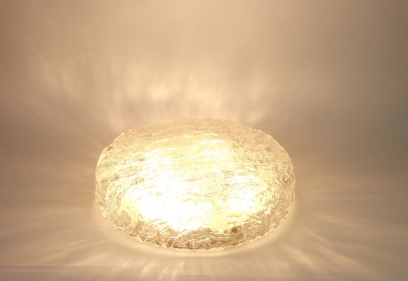 Big Murano Ice Glass Round Flush Mount from Kaiser, Germany, 1970s-UGR-1105159