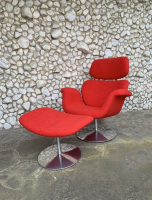 Big Tulip Lounge Chair and Ottoman by Pierre Paulin for Artifort, 1980s, Set of 2-ZM-1884230