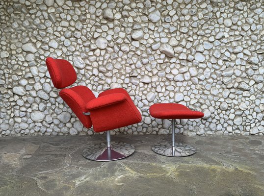 Big Tulip Lounge Chair and Ottoman by Pierre Paulin for Artifort, 1980s, Set of 2-ZM-1884230