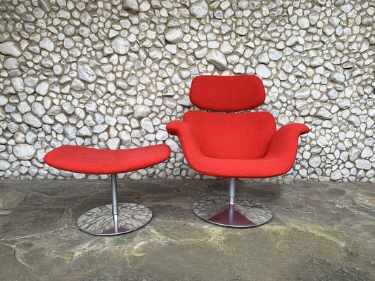 Big Tulip Lounge Chair and Ottoman by Pierre Paulin for Artifort, 1980s, Set of 2-ZM-1884230