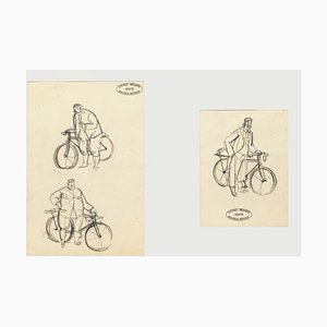 Biker - Original Ink Drawing by Maurice Berdon - Mid 20th Century Mid 20th Century-ZCI-761320