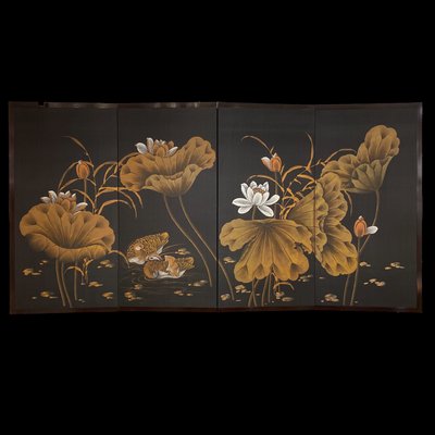 Biombo Oriental Black Lotus Panel, 1950s-RFP-2029037