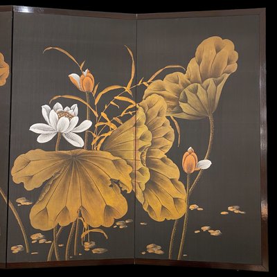 Biombo Oriental Black Lotus Panel, 1950s-RFP-2029037