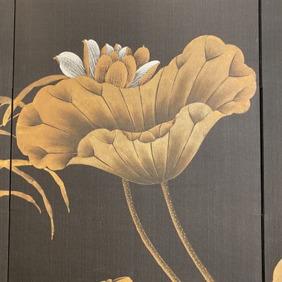 Biombo Oriental Black Lotus Panel, 1950s-RFP-2029037