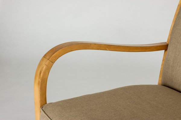 Birch and Linen Lounge Chairs by Axel Larsson for Bodafors, Sweden, 1930s, Set of 2-NL-787800