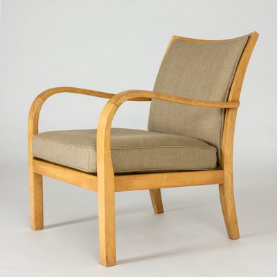 Birch and Linen Lounge Chairs by Axel Larsson for Bodafors, Sweden, 1930s, Set of 2-NL-787800