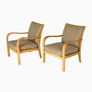 Birch and Linen Lounge Chairs by Axel Larsson for Bodafors, Sweden, 1930s, Set of 2-NL-787800