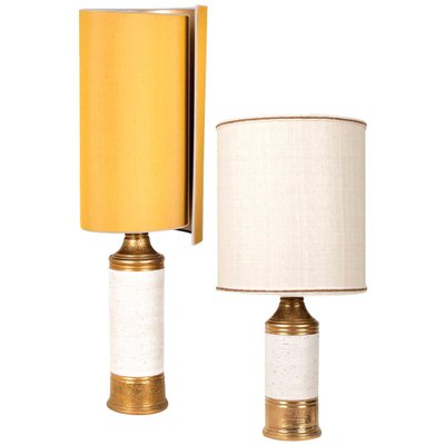 Birch Table Lamps with Silk Lampshade by Bitossi, 1960s, Set of 2-VDW-708761