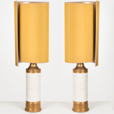 Birch Table Lamps with Silk Lampshade by Bitossi, 1960s, Set of 2-VDW-708761