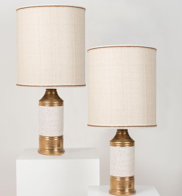 Birch Table Lamps with Silk Lampshade by Bitossi, 1960s, Set of 2-VDW-708761