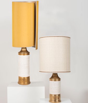 Birch Table Lamps with Silk Lampshade by Bitossi, 1960s, Set of 2-VDW-708761