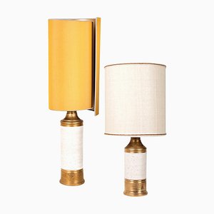 Birch Table Lamps with Silk Lampshade by Bitossi, 1960s, Set of 2-VDW-708761