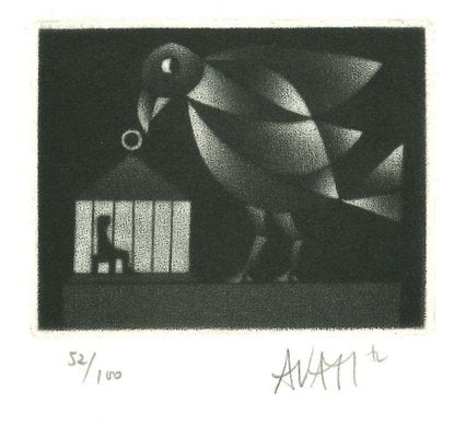 Bird and Cage - Original Etching on Paper by Mario Avati - 1970s 1970s-ZCI-767582