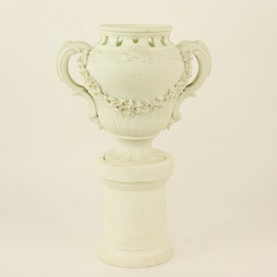 Biscuit Porcelain Vases on Separate Pedestals, France, Set of 2-KMT-942507