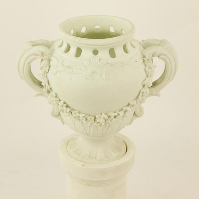 Biscuit Porcelain Vases on Separate Pedestals, France, Set of 2-KMT-942507