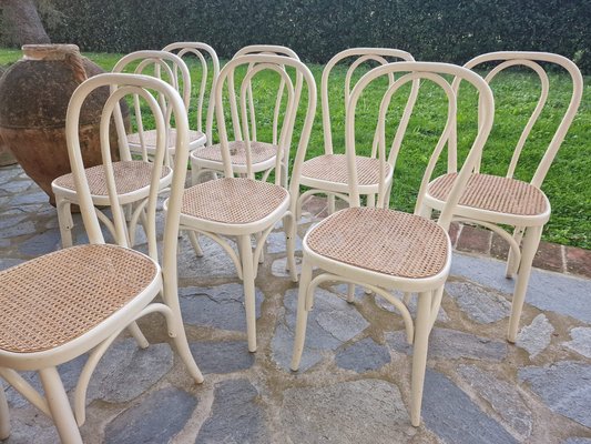 Bistro Chairs in White Painted Beech and Vienna Straw attributed to Michael Thonet, 1980s, Set of 8-EBW-2036243