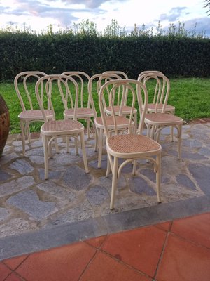 Bistro Chairs in White Painted Beech and Vienna Straw attributed to Michael Thonet, 1980s, Set of 8-EBW-2036243