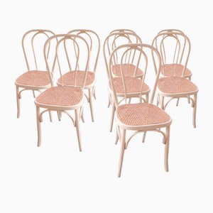 Bistro Chairs in White Painted Beech and Vienna Straw attributed to Michael Thonet, 1980s, Set of 8-EBW-2036243