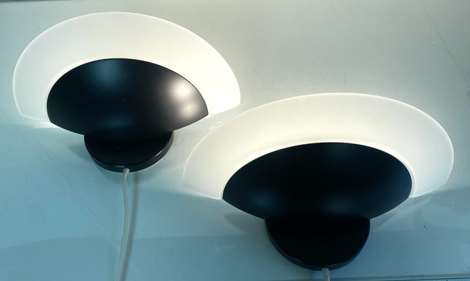 Black Acryl and Glass Wall Lights by Leonardo Marelli for Estiluz, 1980s, Set of 2-WZZ-1162116