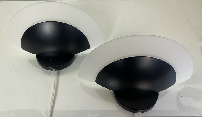 Black Acryl and Glass Wall Lights by Leonardo Marelli for Estiluz, 1980s, Set of 2-WZZ-1162116