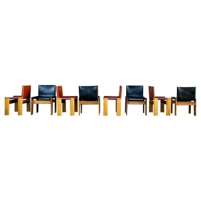 Black and Brick Leather and Walnut Monk Dining Chairs by Afra and Tobia Scarpa for Molteni, 1973, Set of 8-RPH-1233441