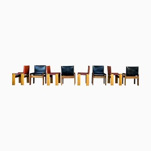 Black and Brick Leather and Walnut Monk Dining Chairs by Afra and Tobia Scarpa for Molteni, 1973, Set of 8-RPH-1233441