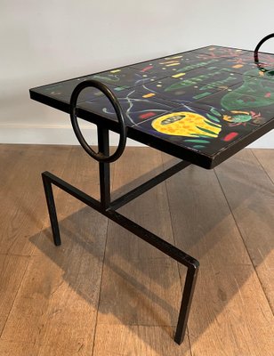 Black and Ceramic Lacquered Metal Coffee Table in the style of Jacques Adnet, 1950s-BA-1622470