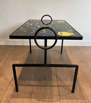 Black and Ceramic Lacquered Metal Coffee Table in the style of Jacques Adnet, 1950s-BA-1622470