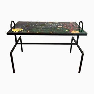 Black and Ceramic Lacquered Metal Coffee Table in the style of Jacques Adnet, 1950s-BA-1622470