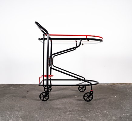 Black and Red Bar Cart in the Style of Yrjo Kukkapuro for Avarte, 1980s-VLO-1000313