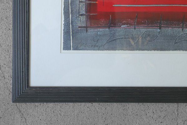 Black and Red Composition, Color Lithograph, 1970s, Framed-ZAA-1703305