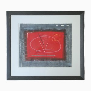 Black and Red Composition, Color Lithograph, 1970s, Framed-ZAA-1703305