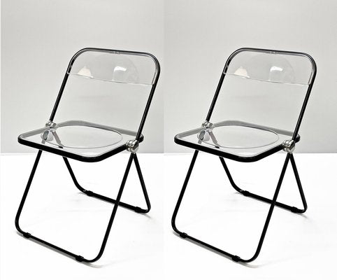 Black and Transparent Plia Chairs by Giancarlo Piretti for Anonima Castelli, Set of 2-JDR-1125503