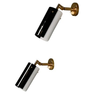 Black and White Acrylic Glass and Brass Sconces attributed to Stillux, Italy, 1960s, Set of 2-QT-1757644