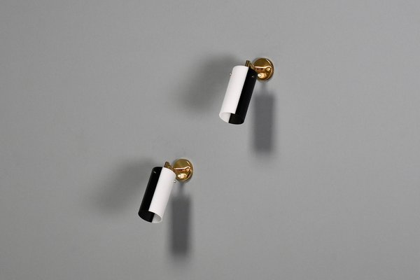 Black and White Acrylic Glass and Brass Sconces attributed to Stillux, Italy, 1960s, Set of 2-QT-1757644