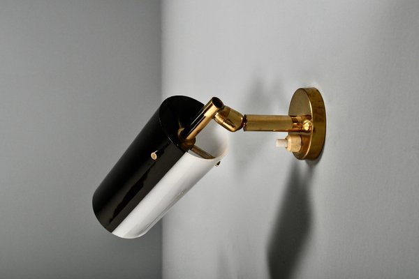 Black and White Acrylic Glass and Brass Sconces attributed to Stillux, Italy, 1960s, Set of 2-QT-1757644