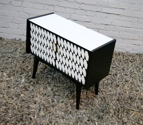 Black and White Cabinet with a Glass Top, 1950s-QFD-1001436